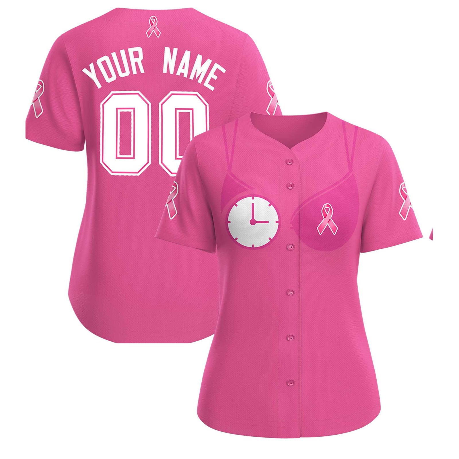 Custom Pink White Breast Cancer Awareness Month Pink Ribbon Authentic Baseball Jersey for Women