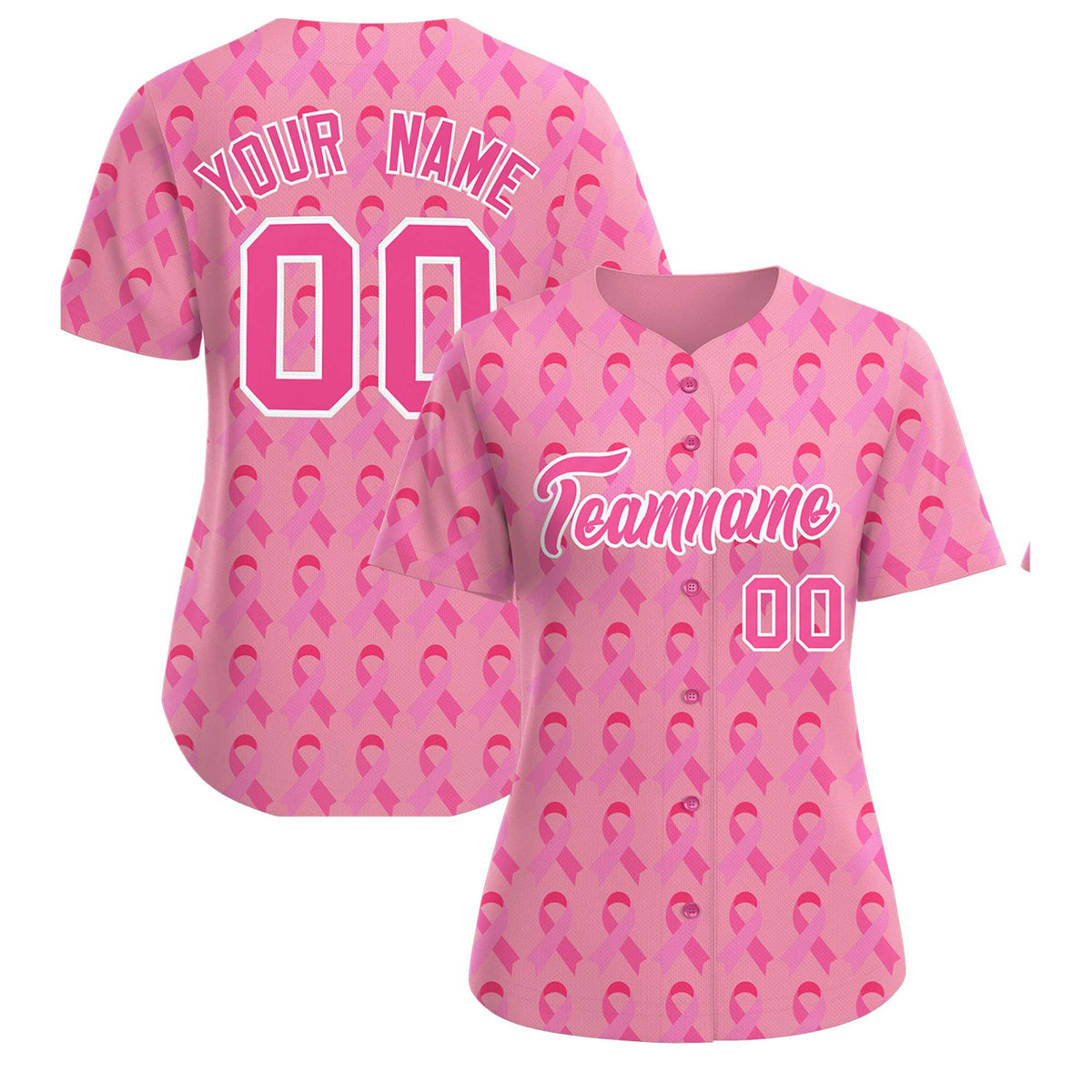 Custom Light Pink Pink Breast Cancer Awareness Month Pink Ribbon Authentic Baseball Jersey for Women