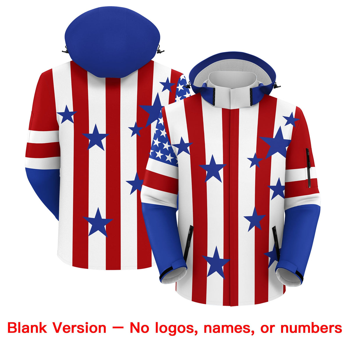 Custom White Red Royal Blue Independence Day American Flag Waterproof Jacket| KXKSHOP