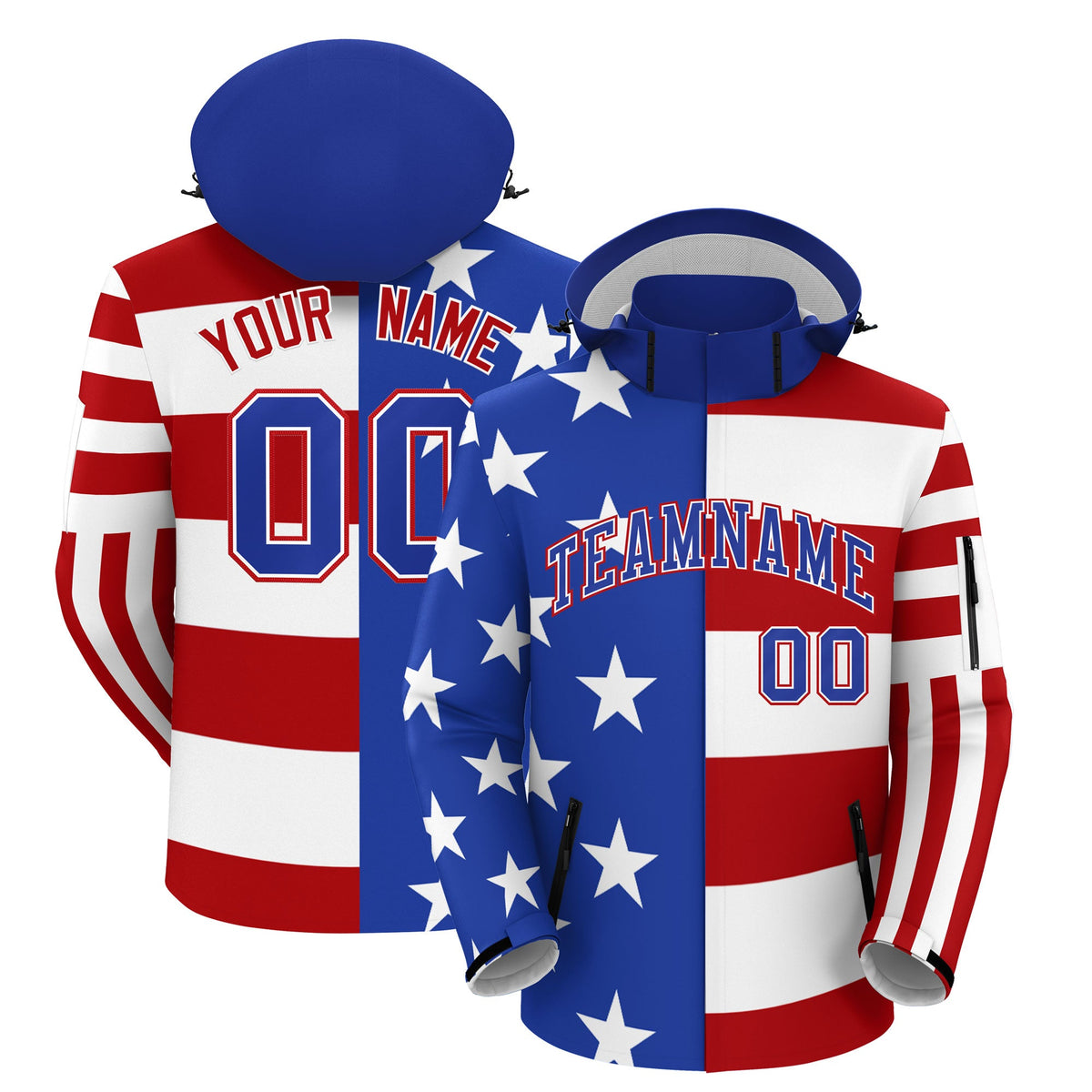 Custom White Red Royal Blue Independence Day American Flag Waterproof Jacket| KXKSHOP