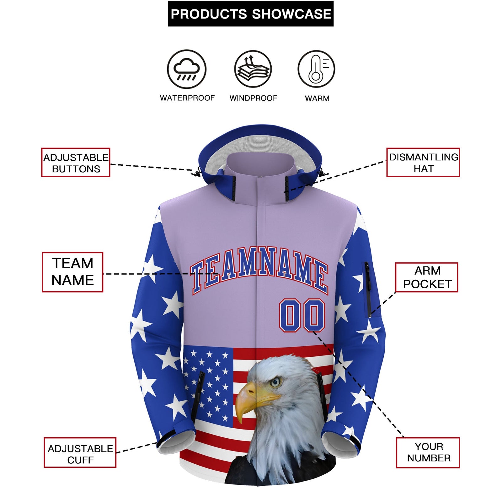 Custom Light Purple White Independence Day American Flag Waterproof Jacket| KXKSHOP