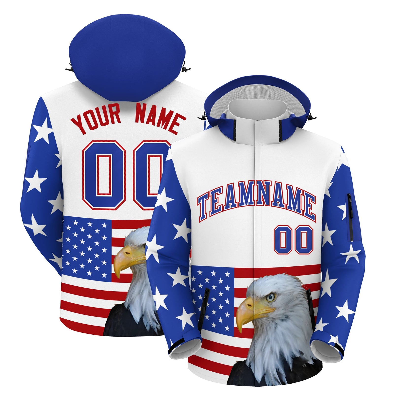 Custom White Independence Day American Flag Waterproof Jacket| KXKSHOP