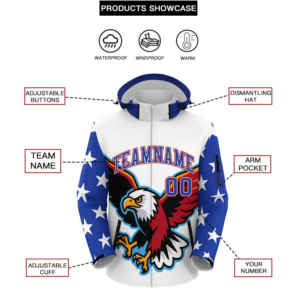 Custom White Independence Day American Flag Waterproof Jacket| KXKSHOP