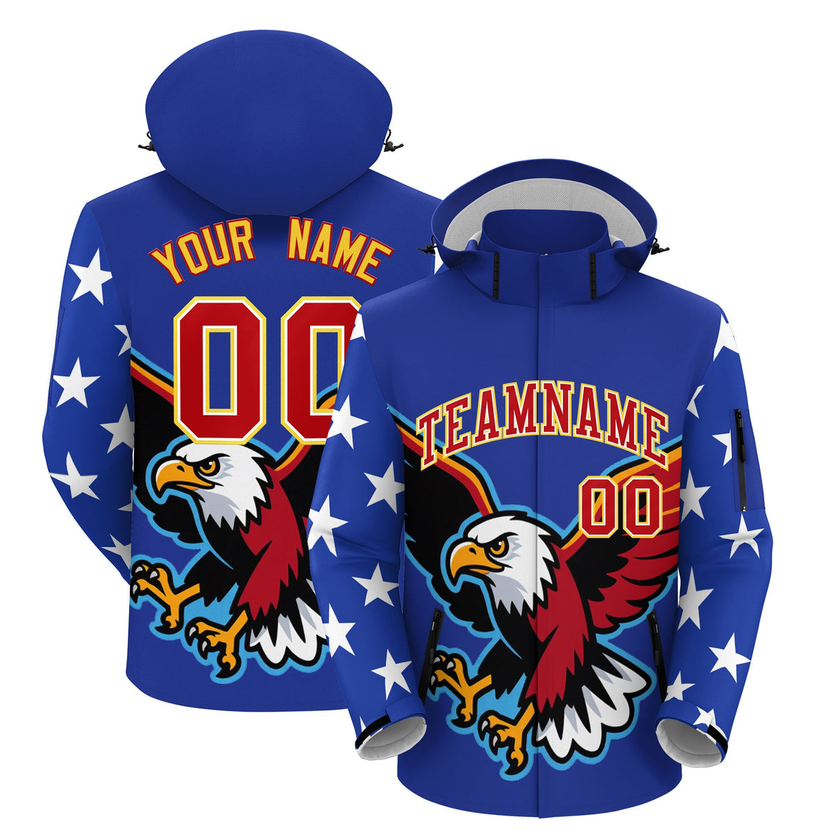 Custom Royal Blue White Independence Day American Flag Waterproof Jacket| KXKSHOP