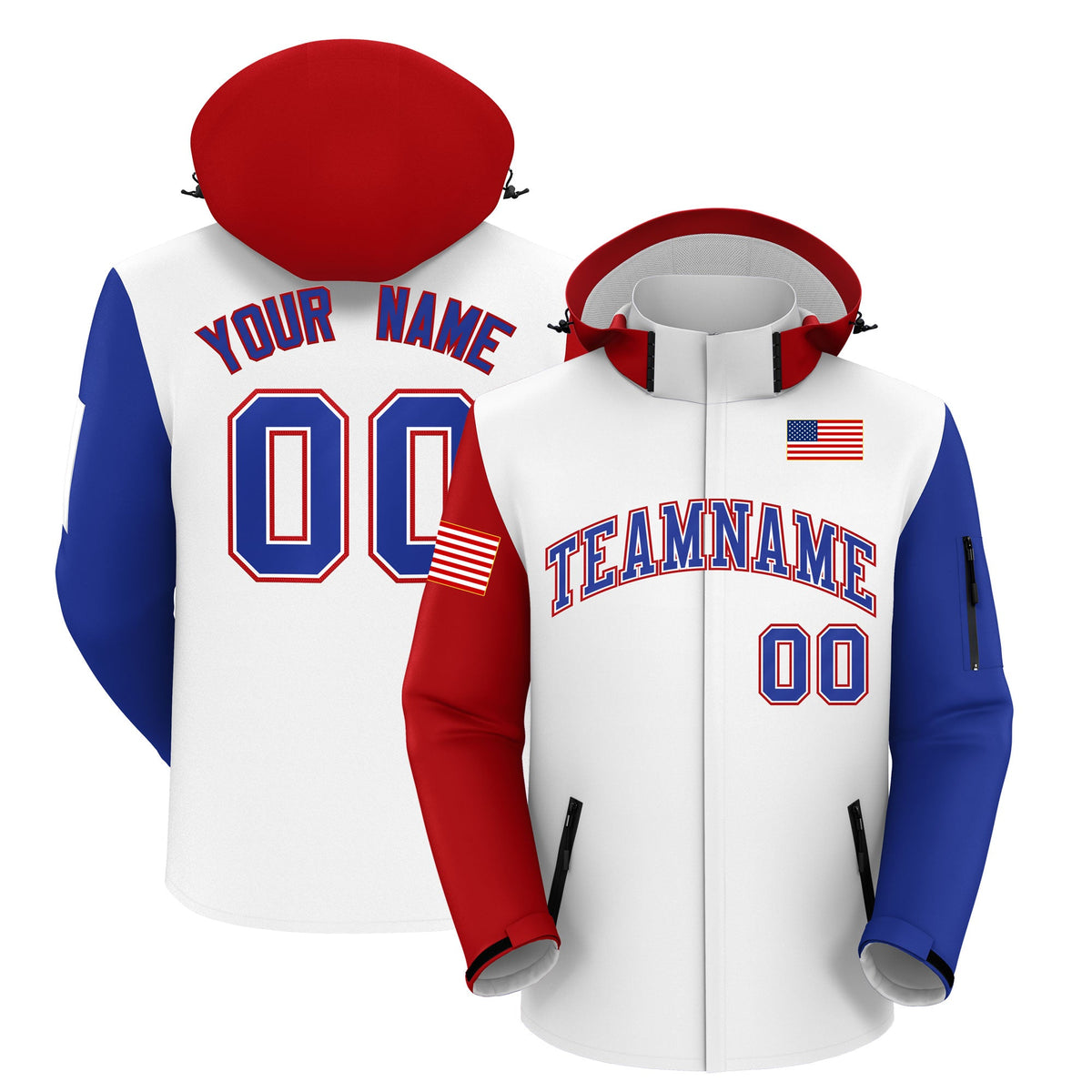 Custom White Royal Blue Independence Day American Flag Waterproof Jacket| KXKSHOP