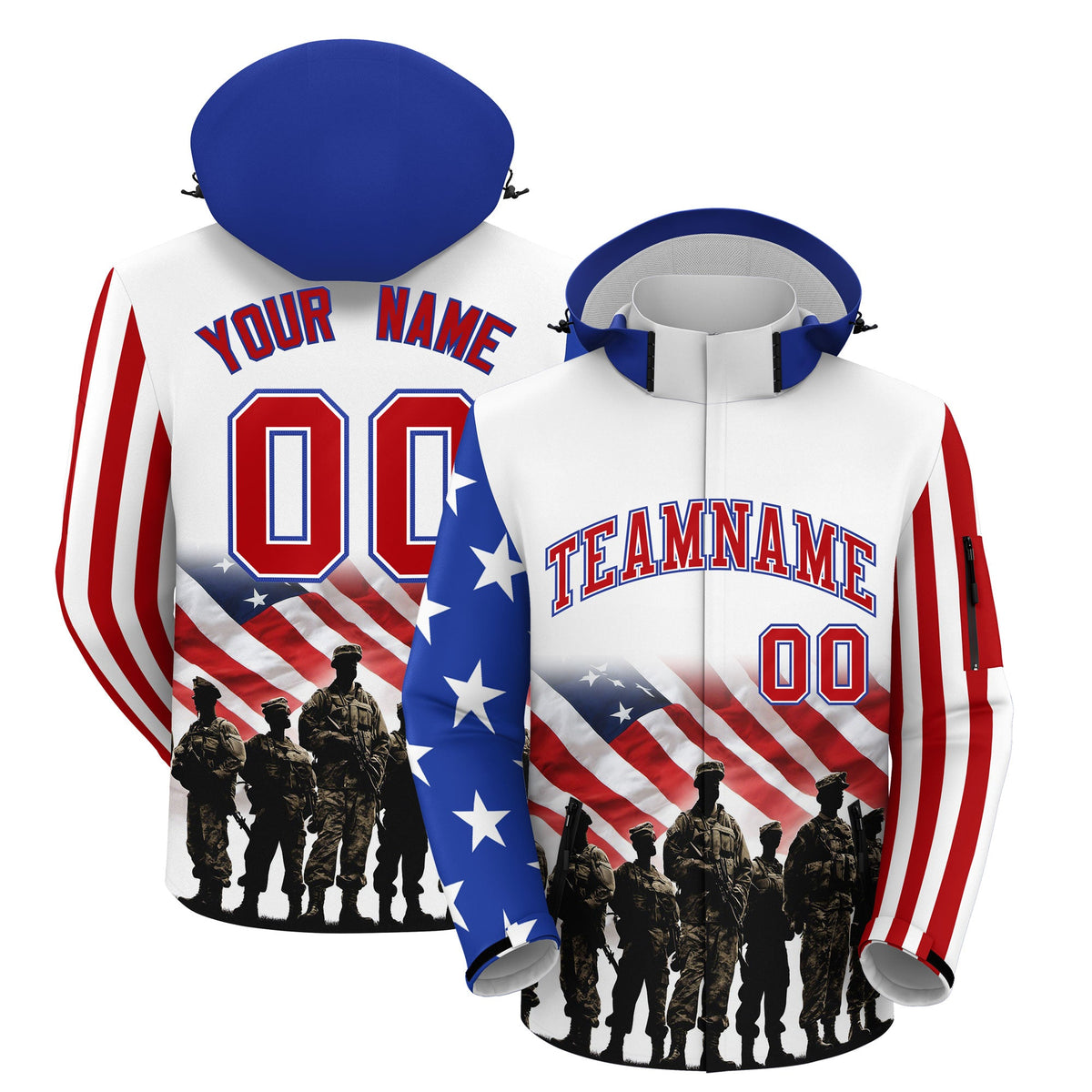 Custom White Red Independence Day American Flag Waterproof Jacket| KXKSHOP
