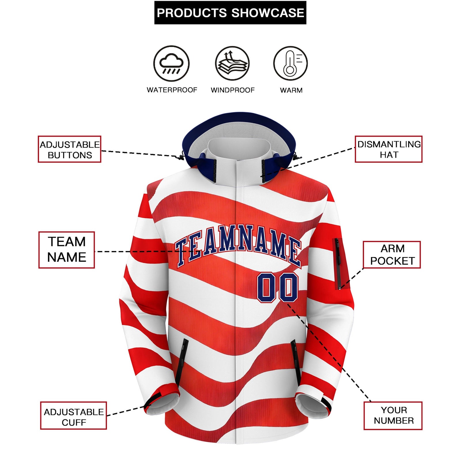 Custom White Independence Day American Flag Waterproof Jacket| KXKSHOP