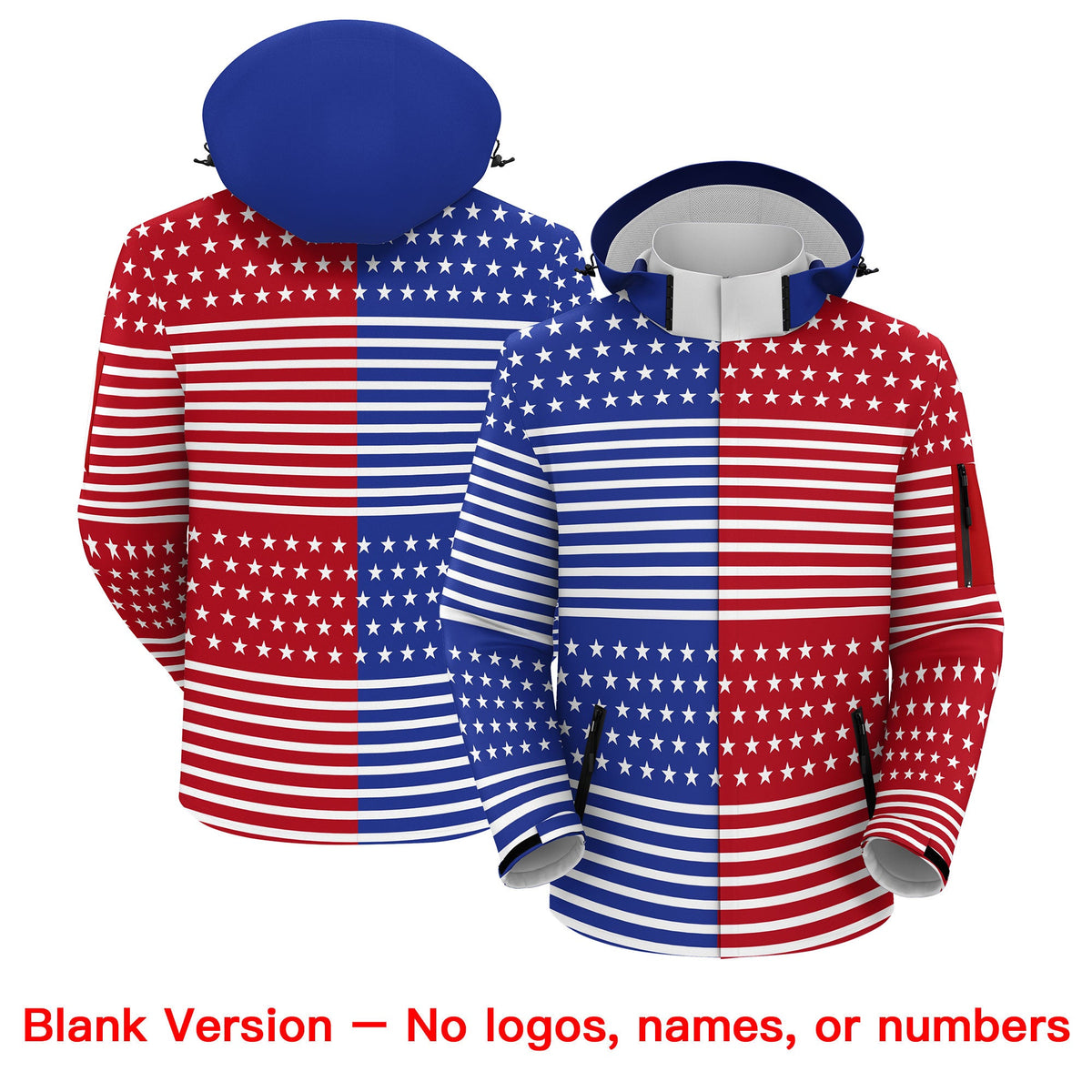 Custom Red Royal Blue White Independence Day American Flag Waterproof Jacket| KXKSHOP
