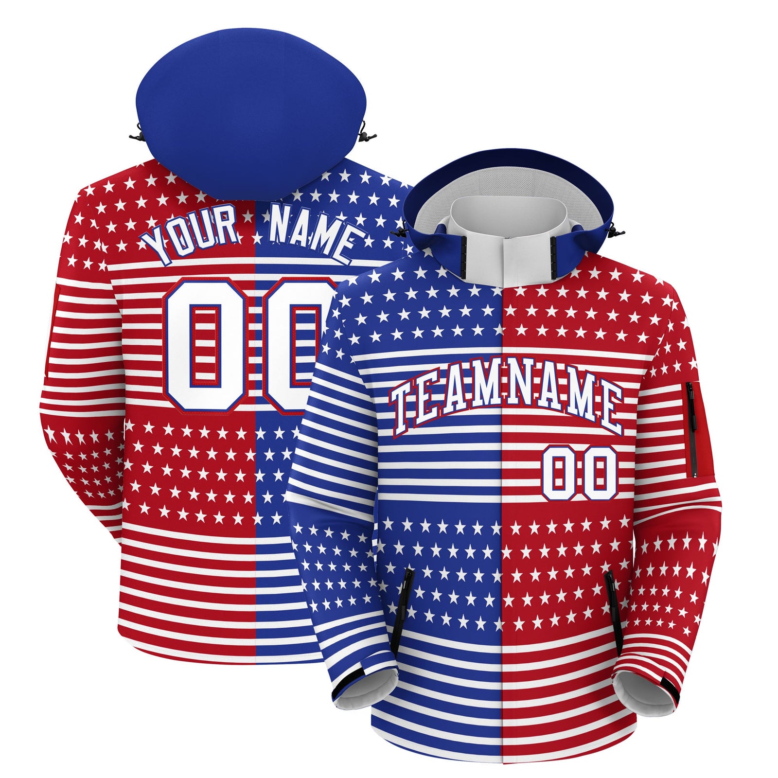Custom Red Royal Blue White Independence Day American Flag Waterproof Jacket| KXKSHOP