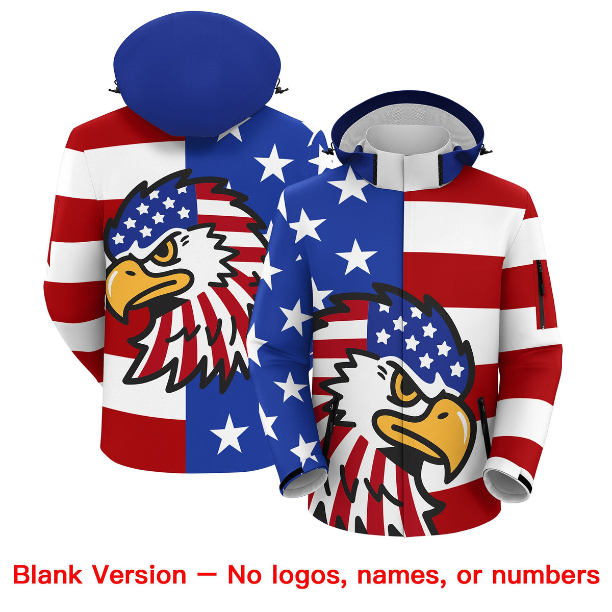 Custom Royal Blue White Red Independence Day American Flag Waterproof Jacket| KXKSHOP