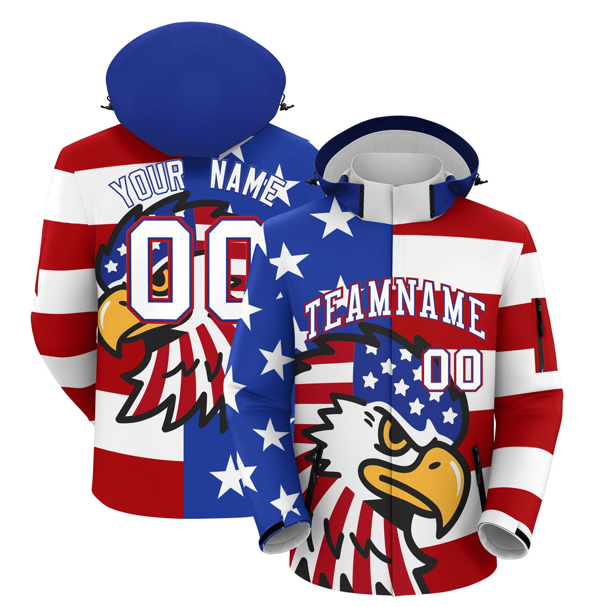 Custom Royal Blue White Red Independence Day American Flag Waterproof Jacket| KXKSHOP