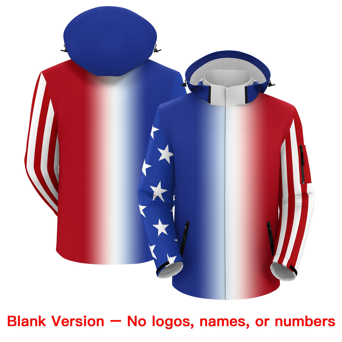 Custom Royal Blue White Red Independence Day American Flag Waterproof Jacket| KXKSHOP