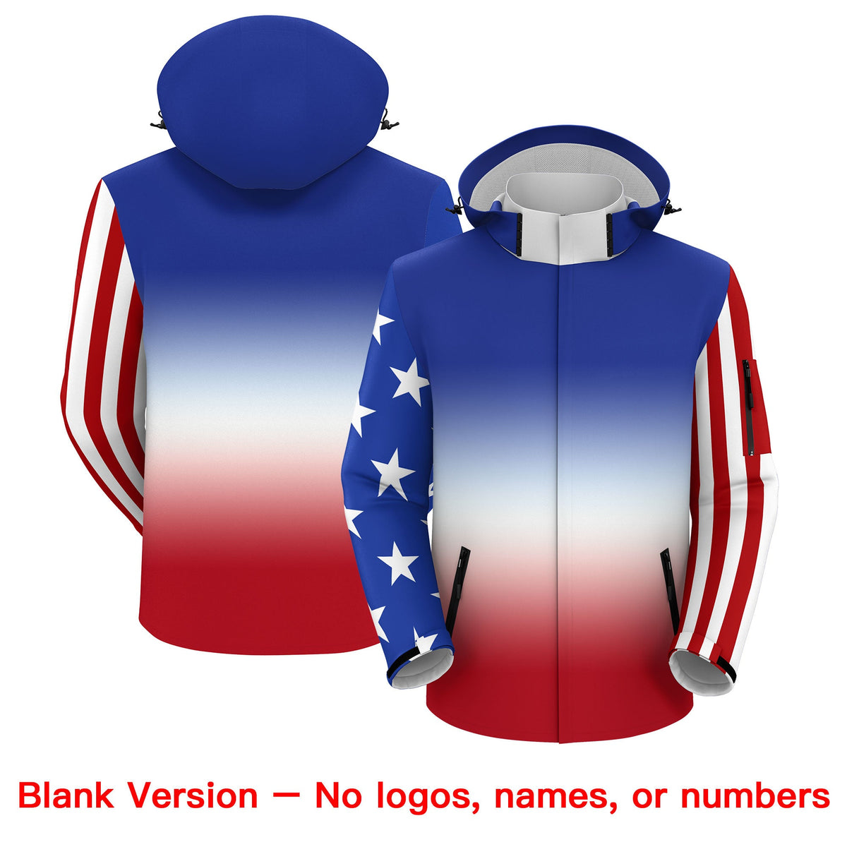 Custom Royal Blue White Red Independence Day American Flag Waterproof Jacket| KXKSHOP