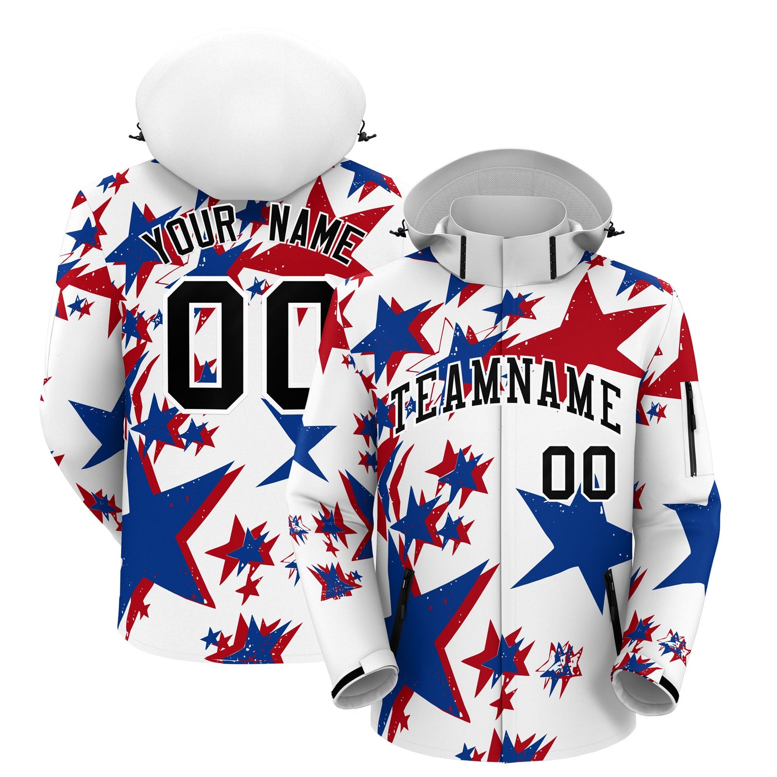 Custom White Royal Blue Red Independence Day American Flag Waterproof Jacket| KXKSHOP