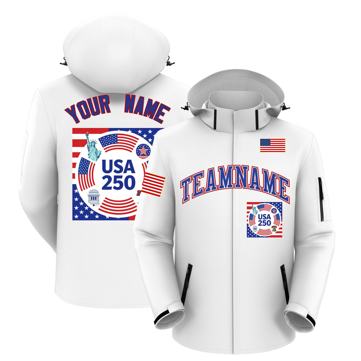 Custom White Independence Day American Flag Waterproof Jacket| KXKSHOP