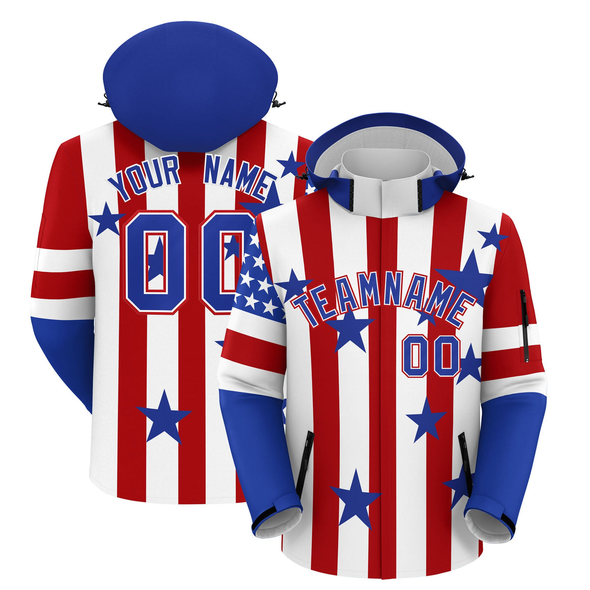 Custom White Red Royal Blue Independence Day American Flag Waterproof Jacket| KXKSHOP