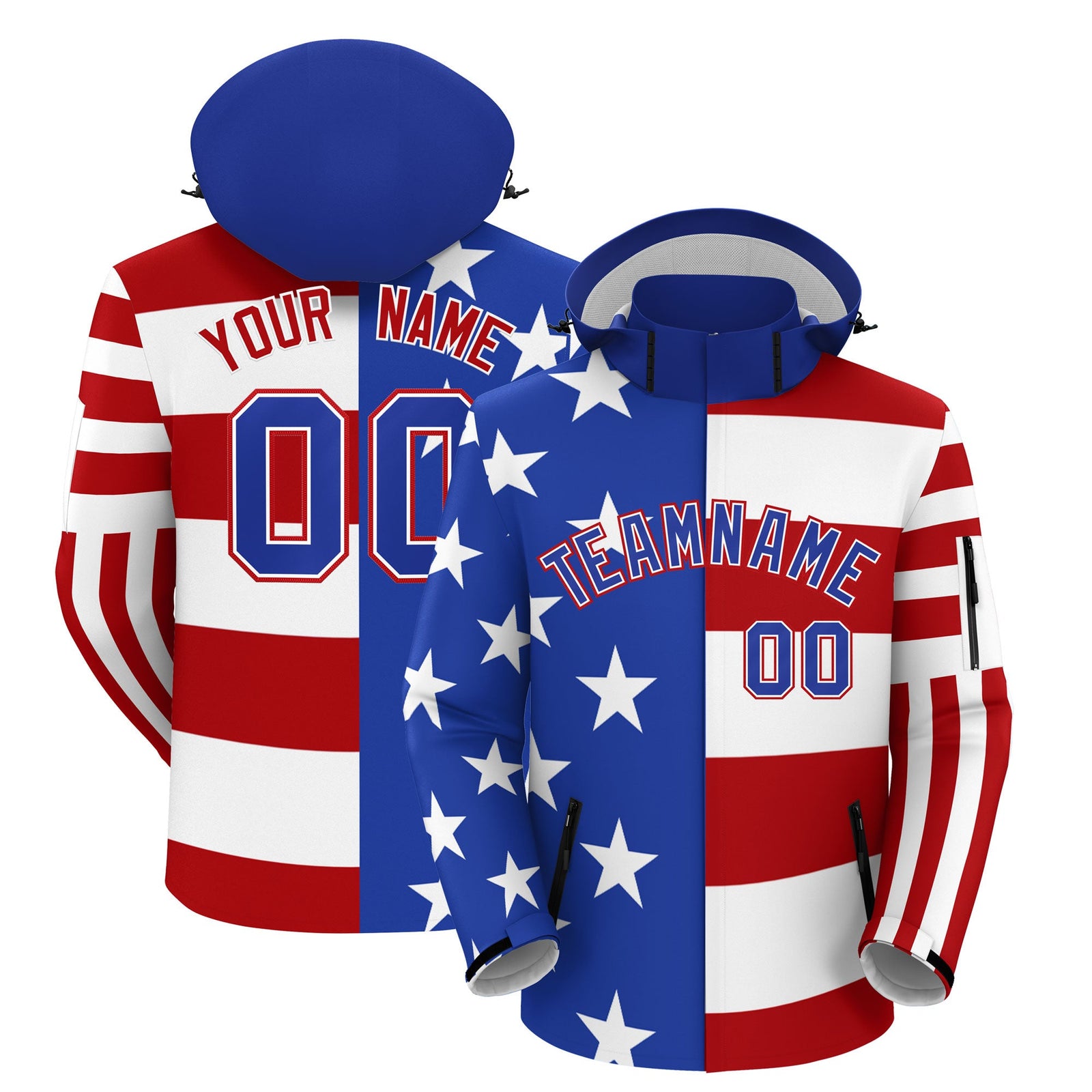 Custom White Red Royal Blue Independence Day American Flag Waterproof Jacket| KXKSHOP