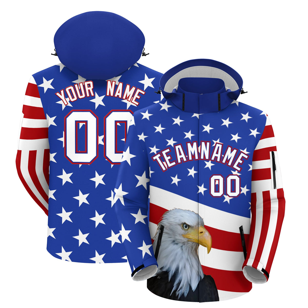 Custom White Red Royal Blue Independence Day American Flag Waterproof Jacket| KXKSHOP
