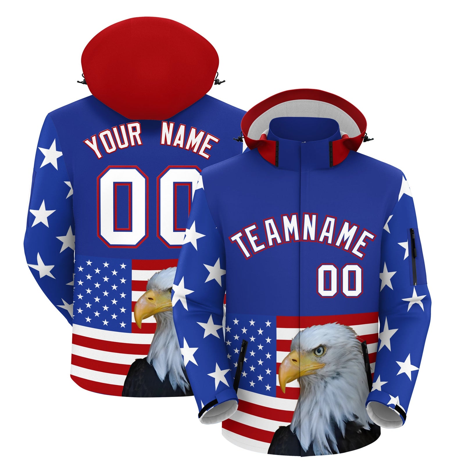 Custom Royal Blue White Independence Day American Flag Waterproof Jacket| KXKSHOP
