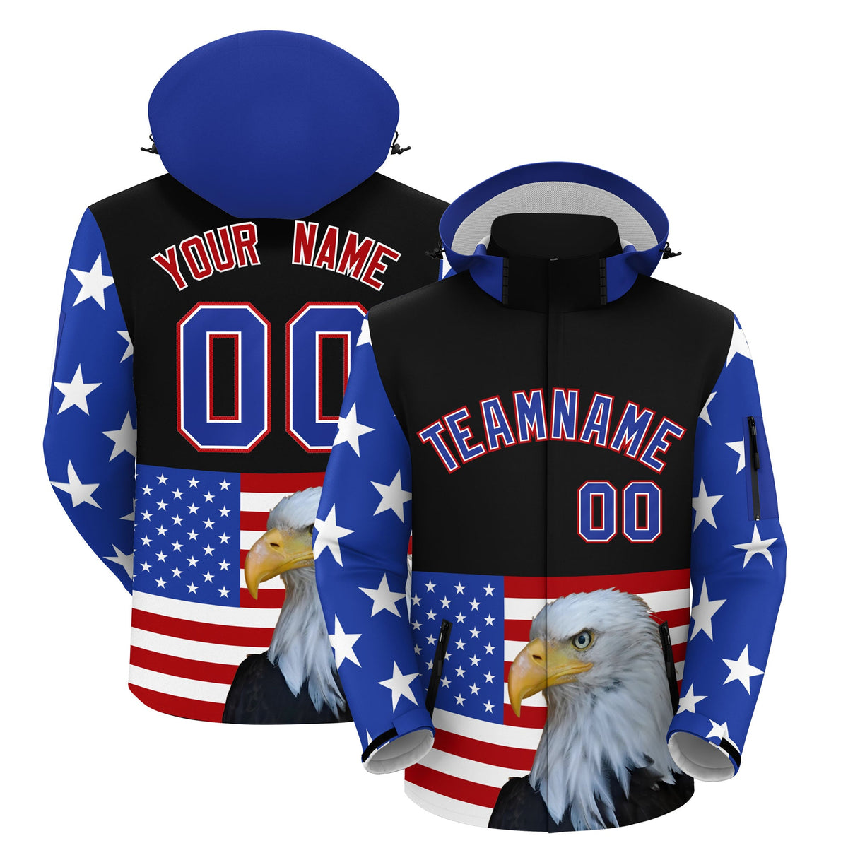 Custom Black White Independence Day American Flag Waterproof Jacket| KXKSHOP