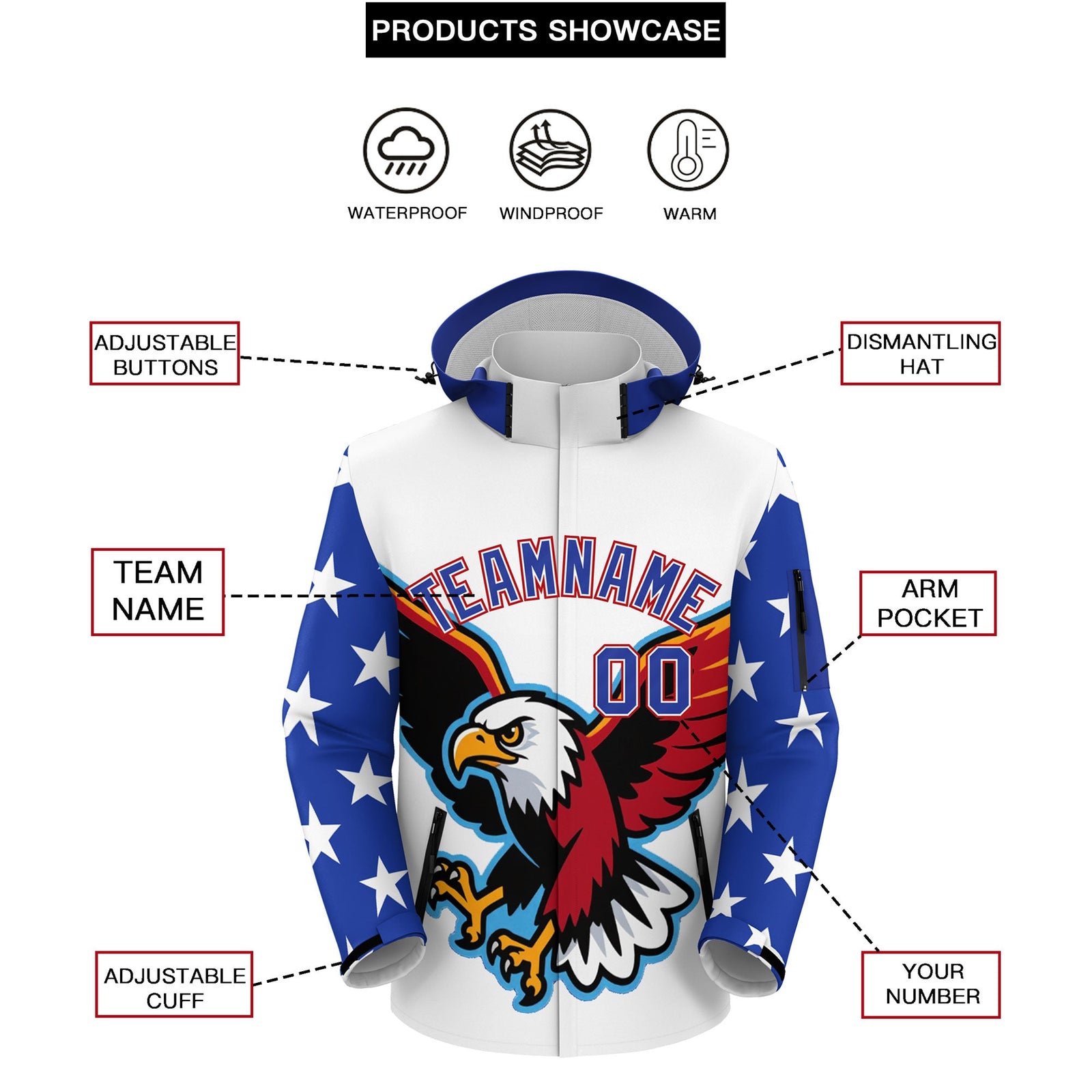 Custom White Independence Day American Flag Waterproof Jacket| KXKSHOP