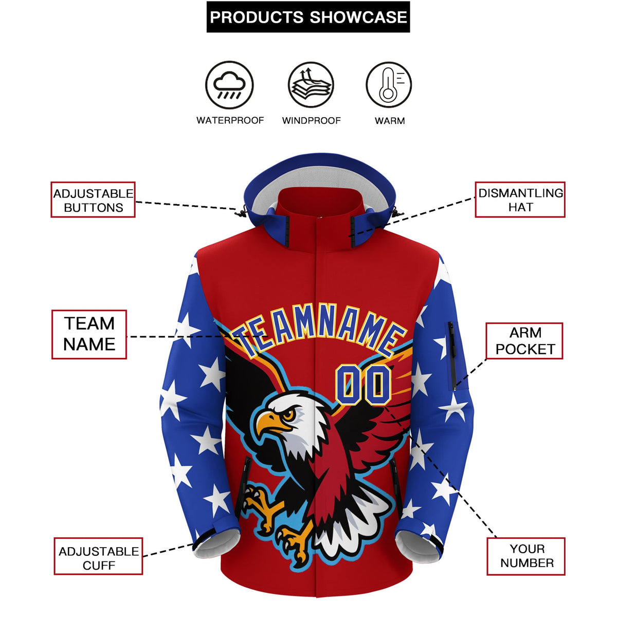 Custom Red White Independence Day American Flag Waterproof Jacket| KXKSHOP