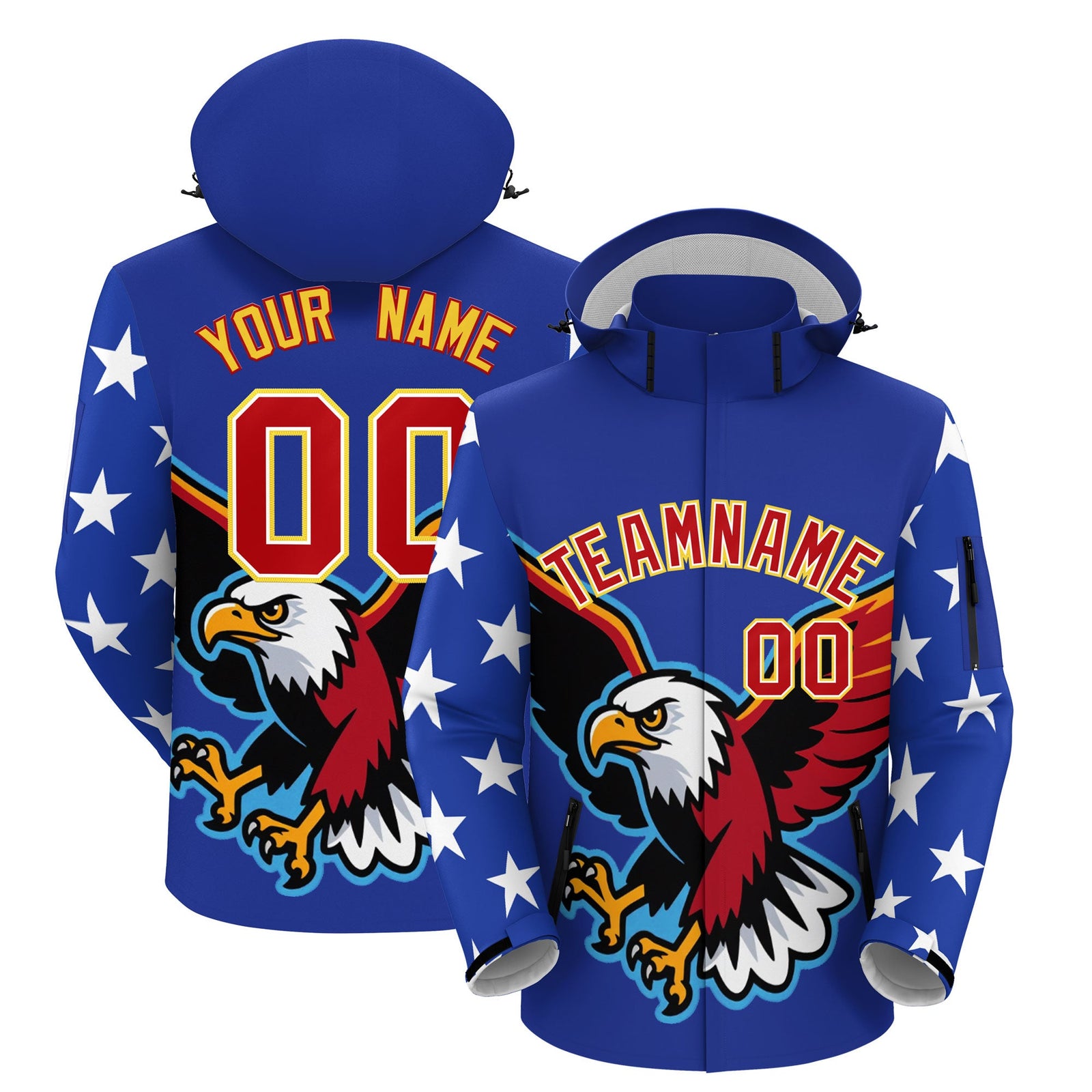 Custom Royal Blue White Independence Day American Flag Waterproof Jacket| KXKSHOP