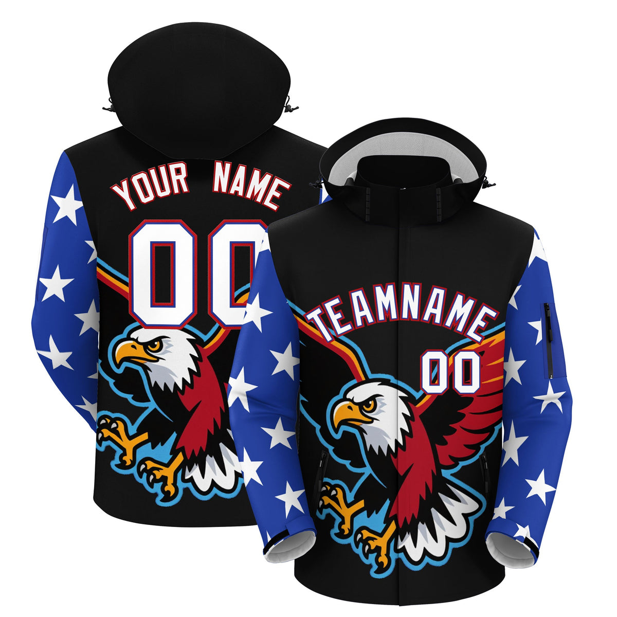 Custom Black White Independence Day American Flag Waterproof Jacket| KXKSHOP