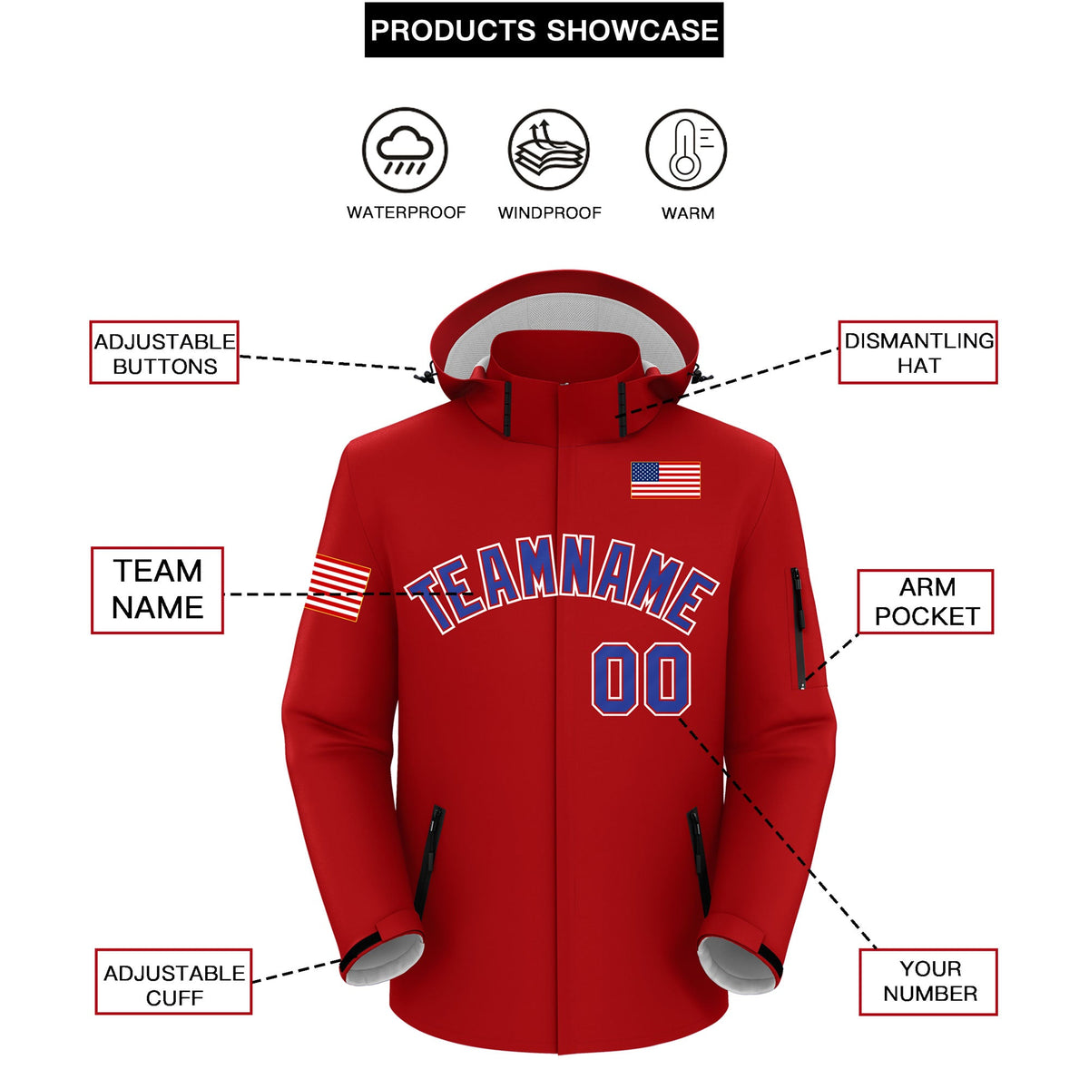 Custom Red Independence Day American Flag Waterproof Jacket| KXKSHOP