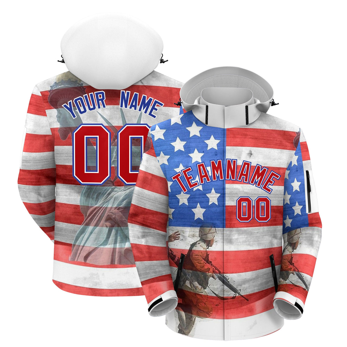Custom Grey Independence Day American Flag Waterproof Jacket| KXKSHOP