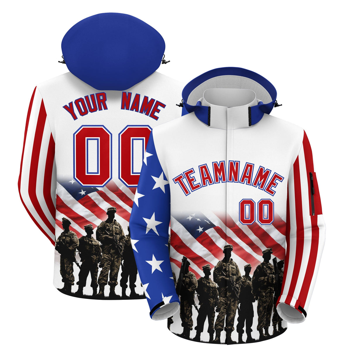 Custom White Red Independence Day American Flag Waterproof Jacket| KXKSHOP