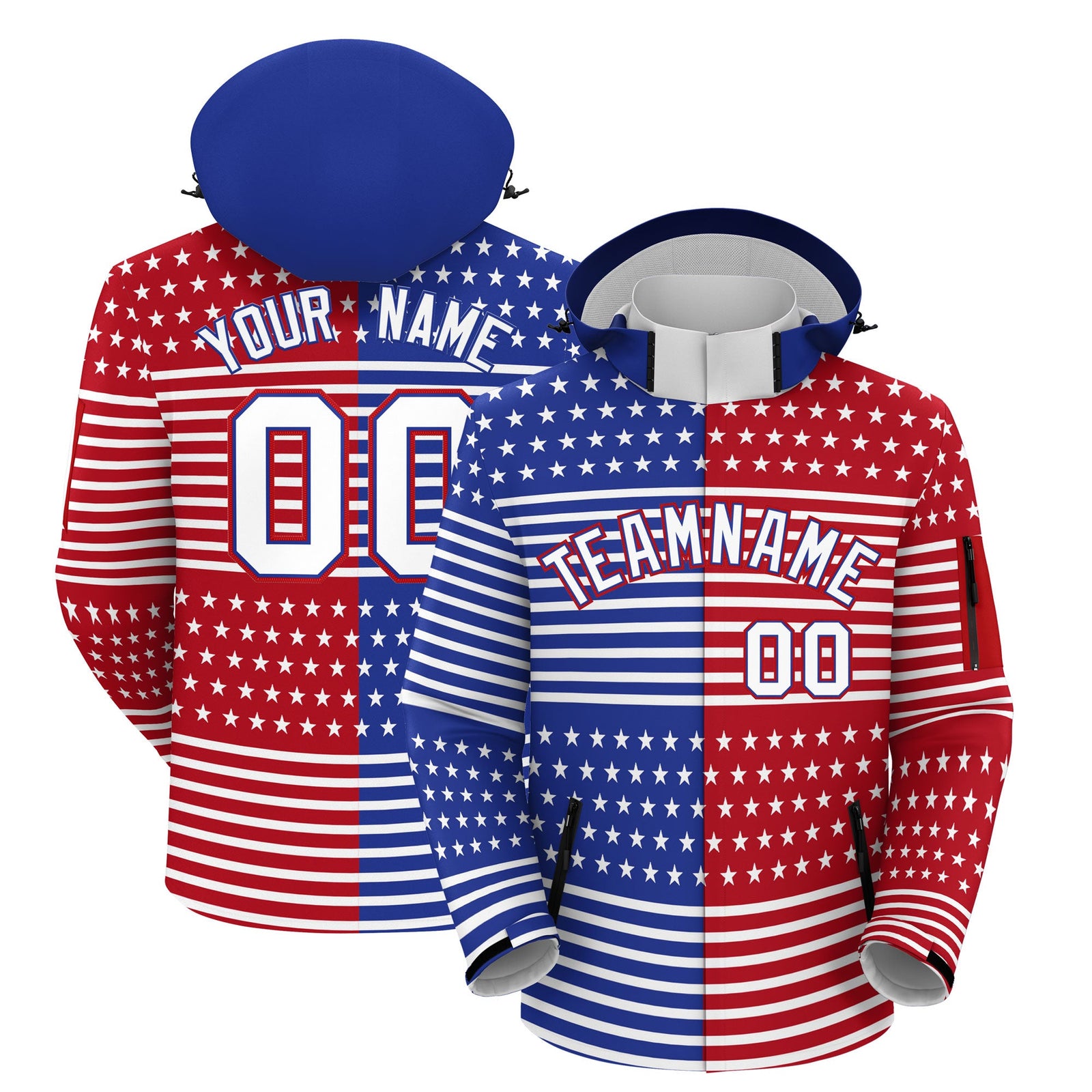 Custom Red Royal Blue White Independence Day American Flag Waterproof Jacket| KXKSHOP