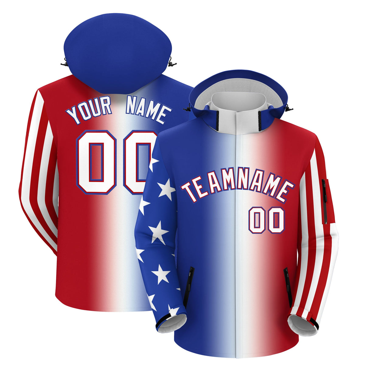 Custom Royal Blue White Red Independence Day American Flag Waterproof Jacket| KXKSHOP