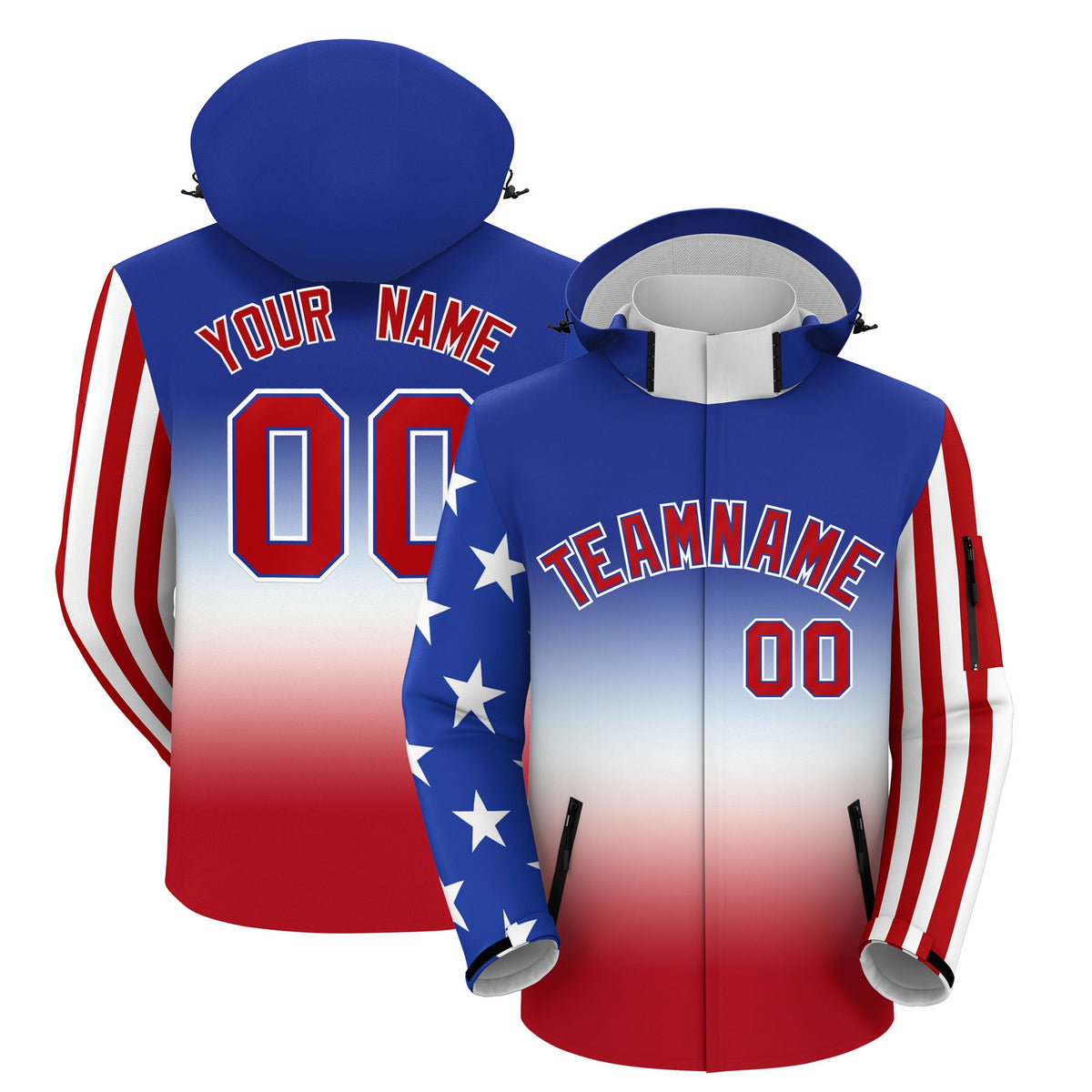 Custom Royal Blue White Red Independence Day American Flag Waterproof Jacket| KXKSHOP