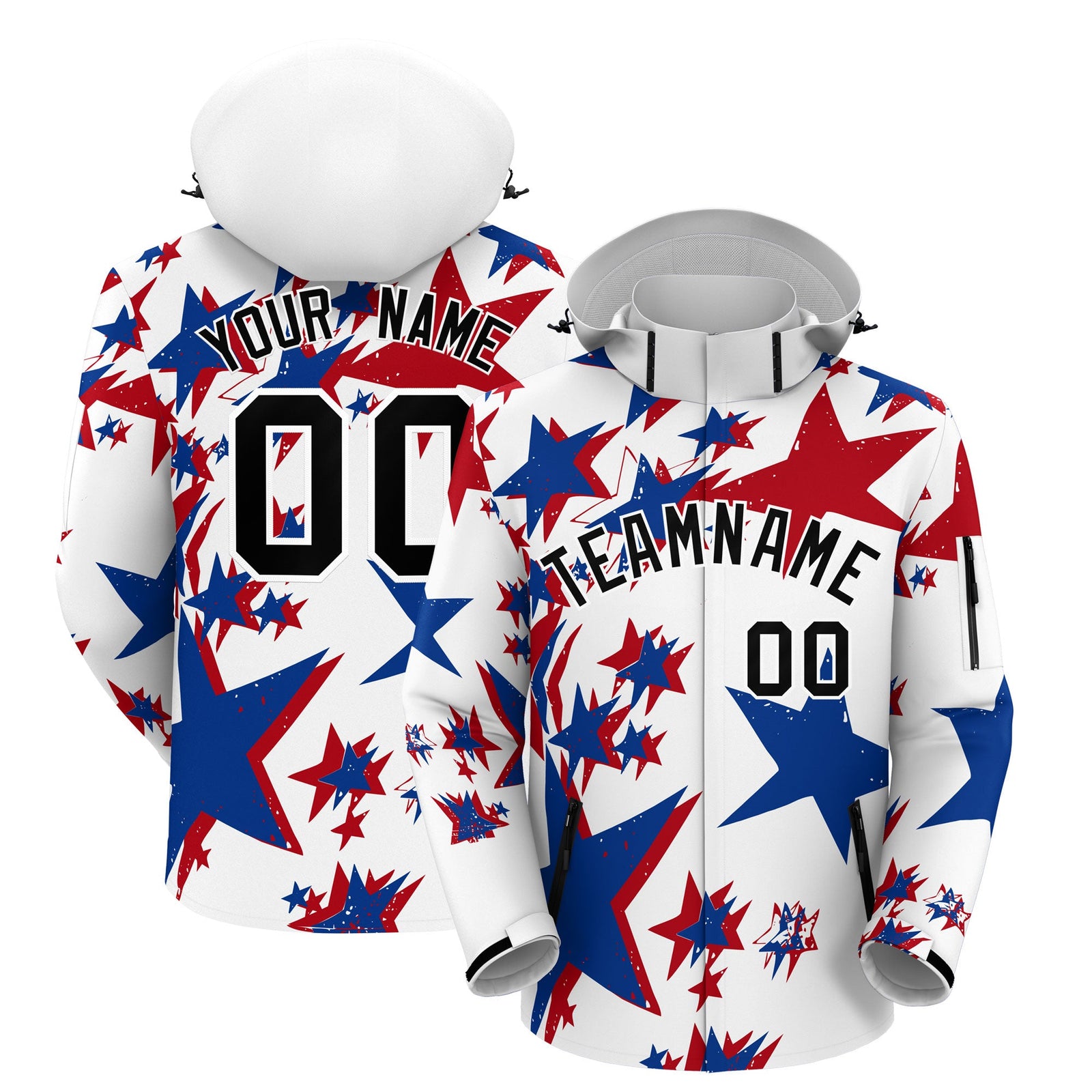 Custom White Royal Blue Red Independence Day American Flag Waterproof Jacket| KXKSHOP