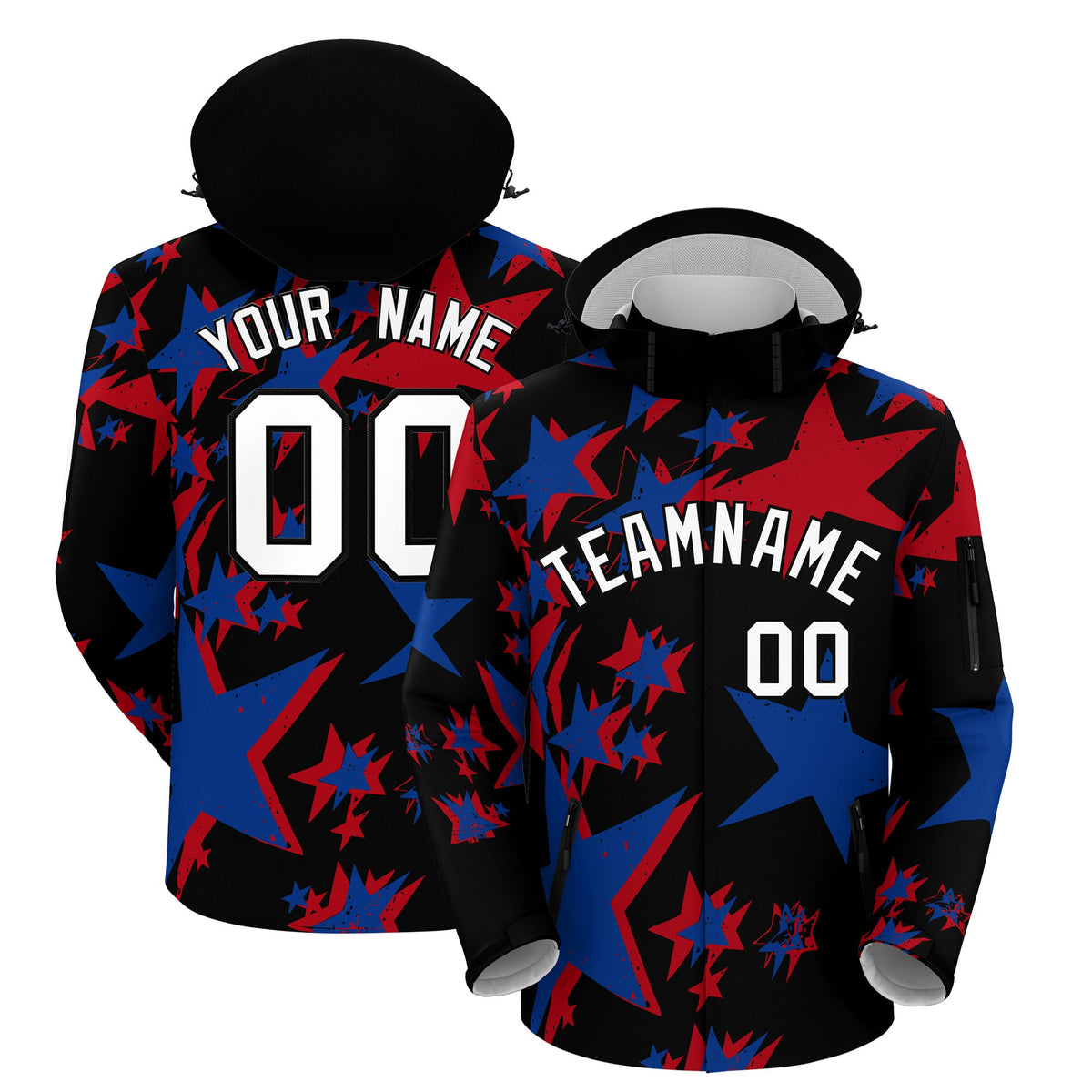 Custom Black Royal Blue Red Independence Day American Flag Waterproof Jacket| KXKSHOP