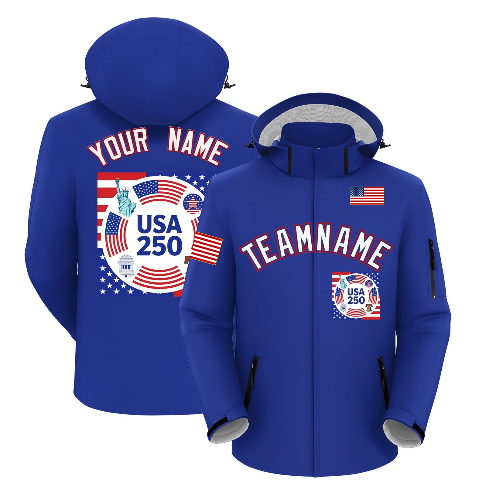 Custom Royal Blue Independence Day American Flag Waterproof Jacket| KXKSHOP