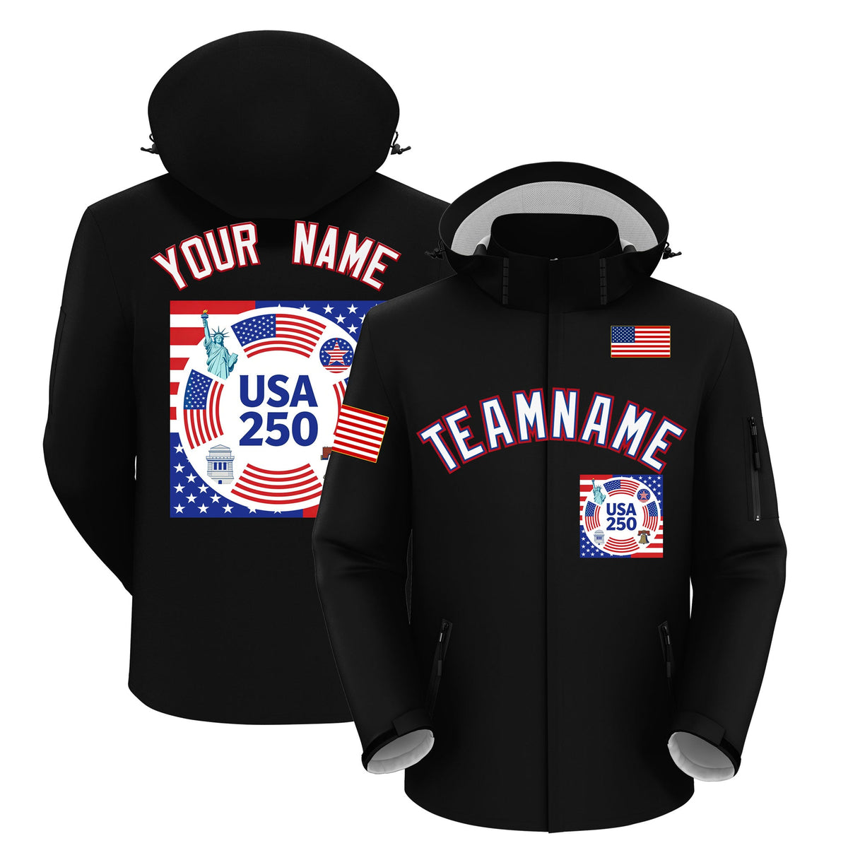 Custom Black Independence Day American Flag Waterproof Jacket| KXKSHOP