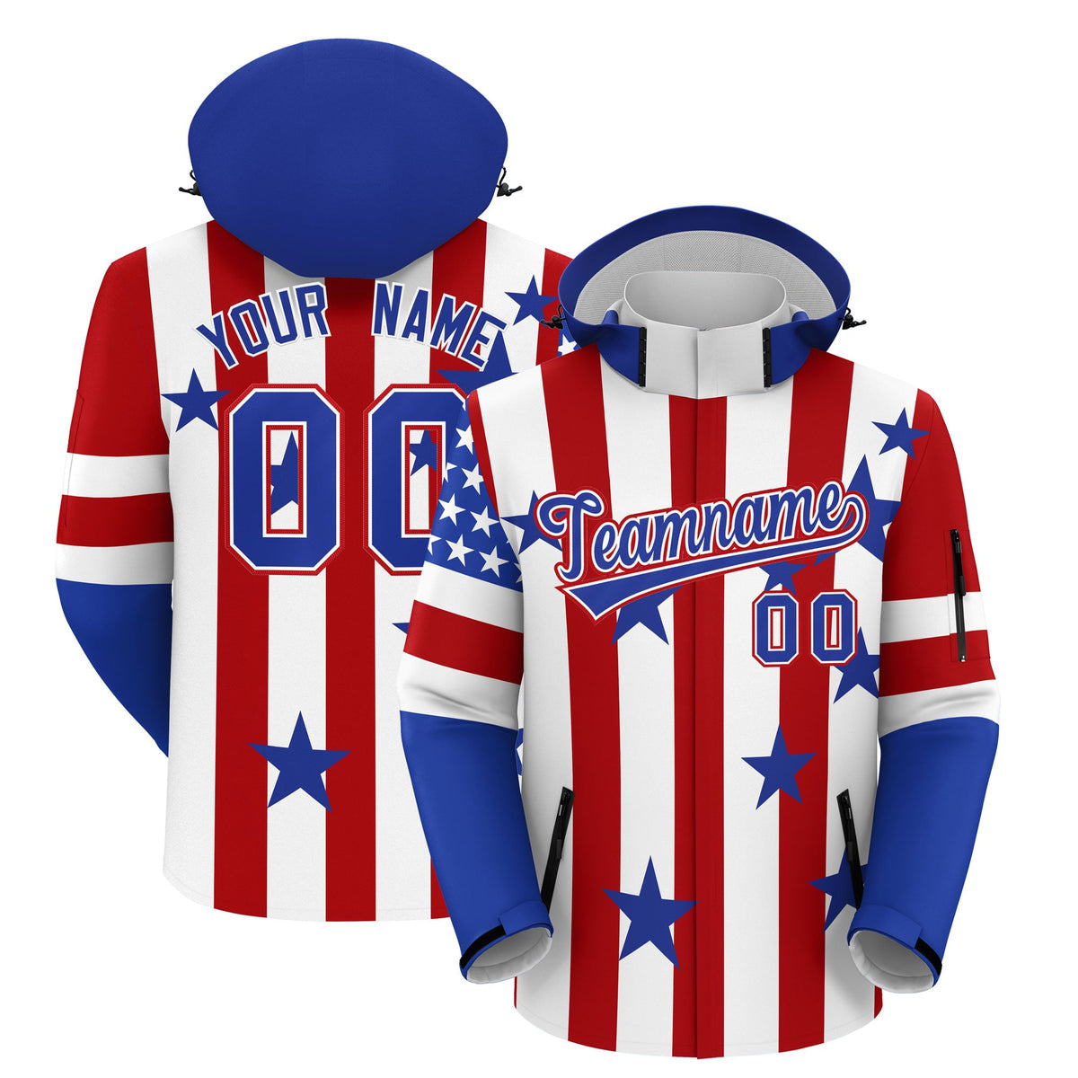 Custom White Red Royal Blue Independence Day American Flag Waterproof Jacket| KXKSHOP