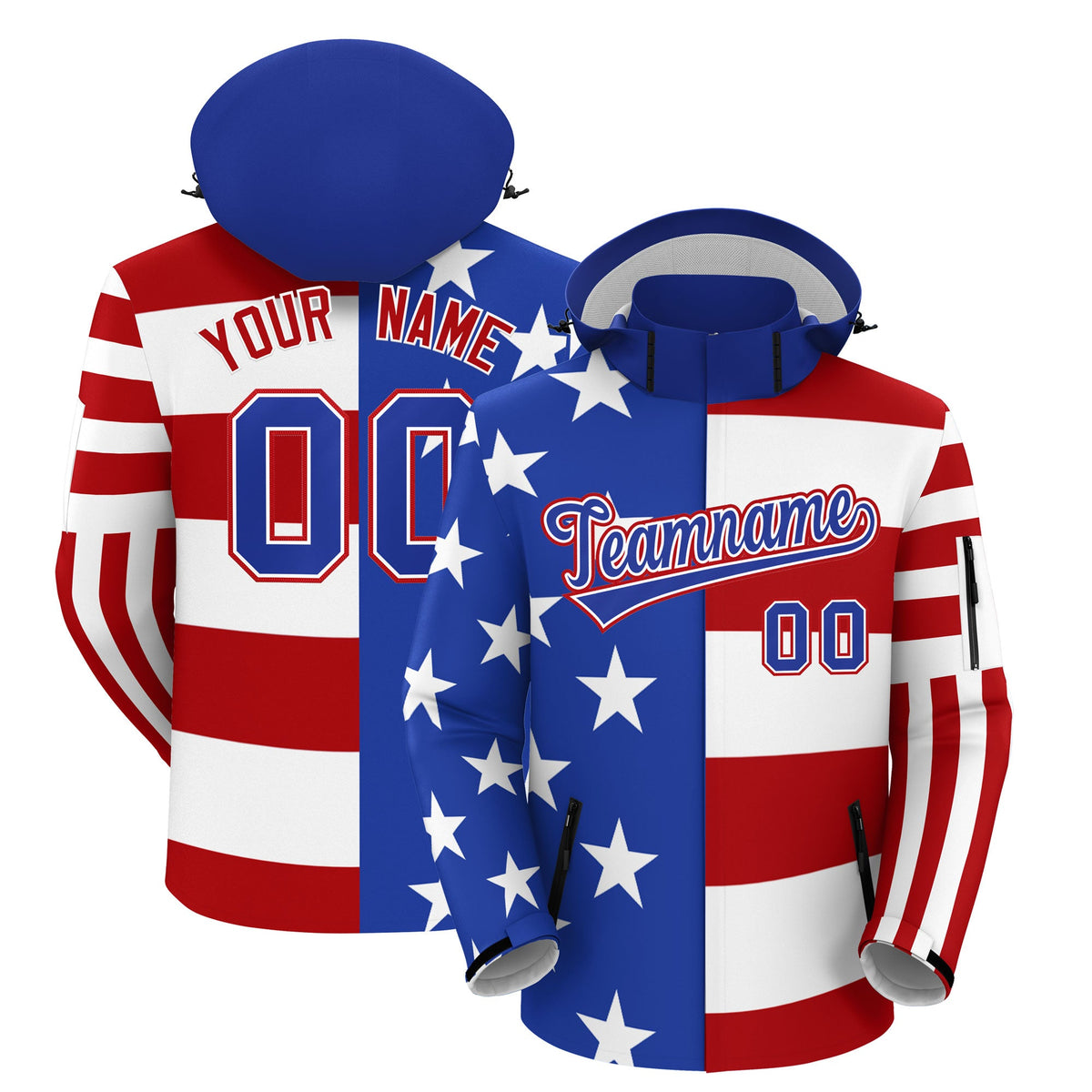 Custom White Red Royal Blue Independence Day American Flag Waterproof Jacket| KXKSHOP