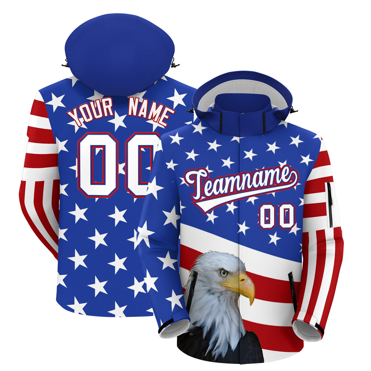 Custom White Red Royal Blue Independence Day American Flag Waterproof Jacket| KXKSHOP