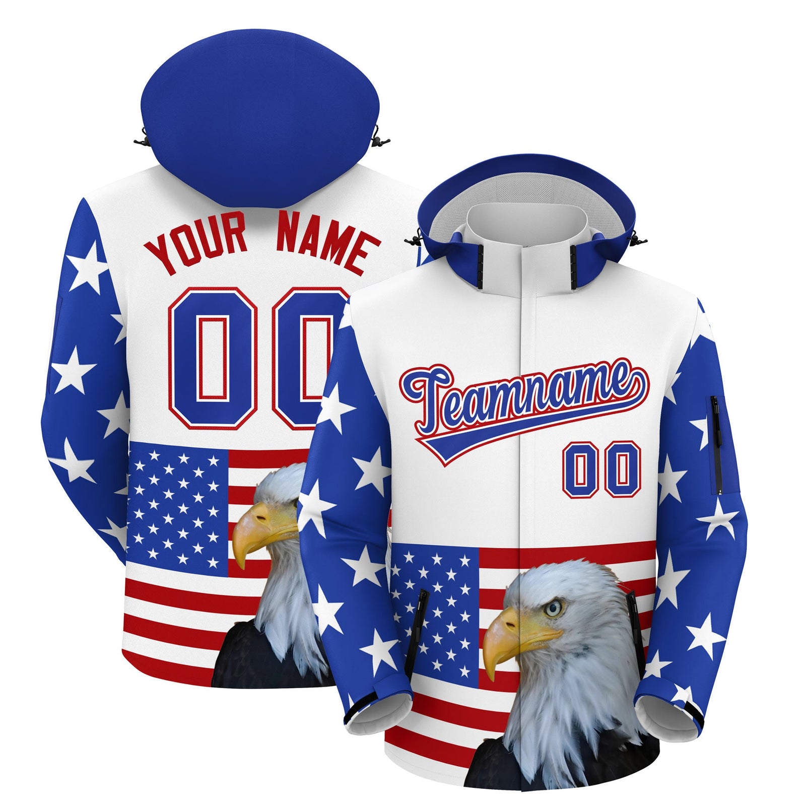 Custom White Independence Day American Flag Waterproof Jacket| KXKSHOP