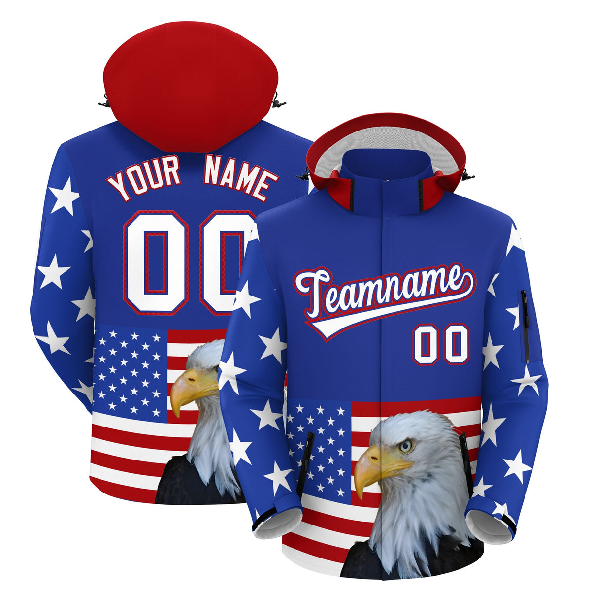 Custom Royal Blue White Independence Day American Flag Waterproof Jacket| KXKSHOP