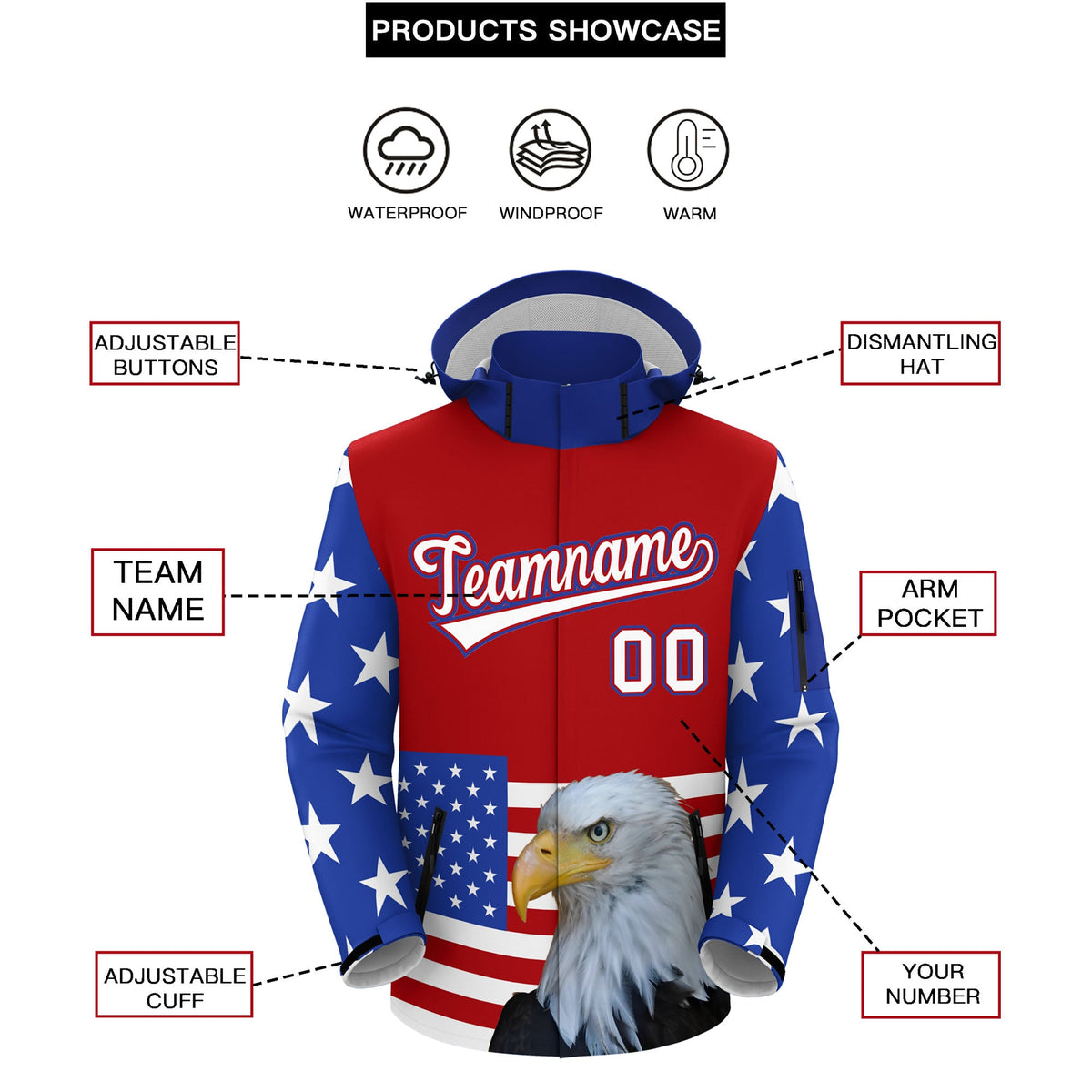 Custom Red White Independence Day American Flag Waterproof Jacket| KXKSHOP