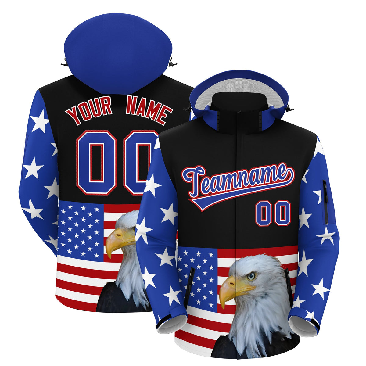 Custom Black White Independence Day American Flag Waterproof Jacket| KXKSHOP