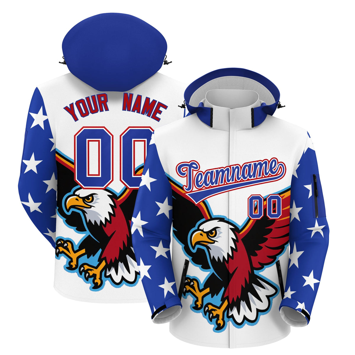 Custom White Independence Day American Flag Waterproof Jacket| KXKSHOP