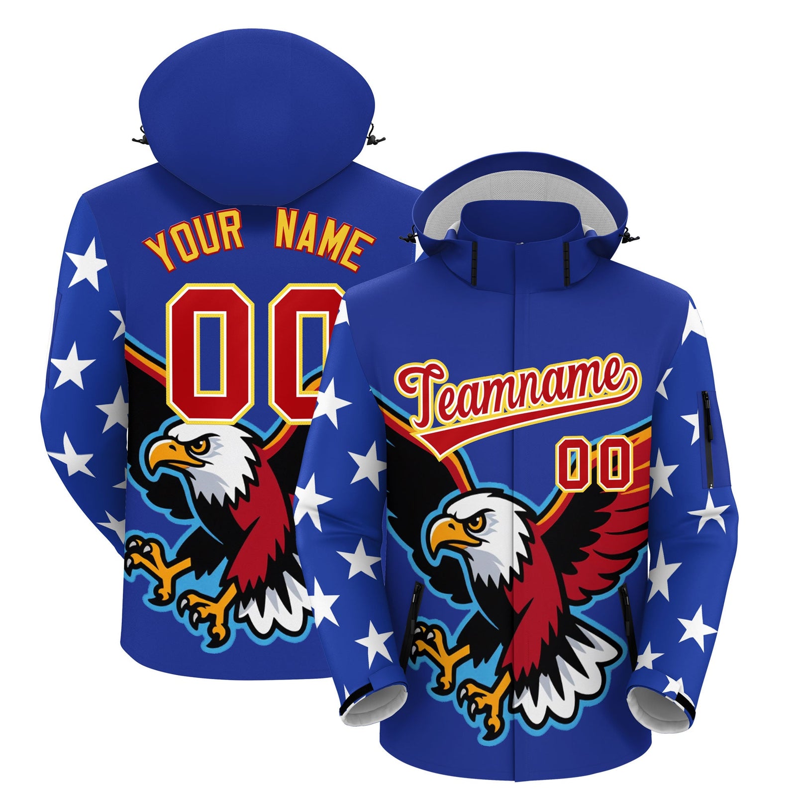 Custom Royal Blue White Independence Day American Flag Waterproof Jacket| KXKSHOP