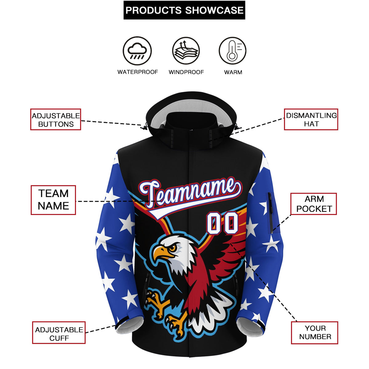 Custom Black White Independence Day American Flag Waterproof Jacket| KXKSHOP