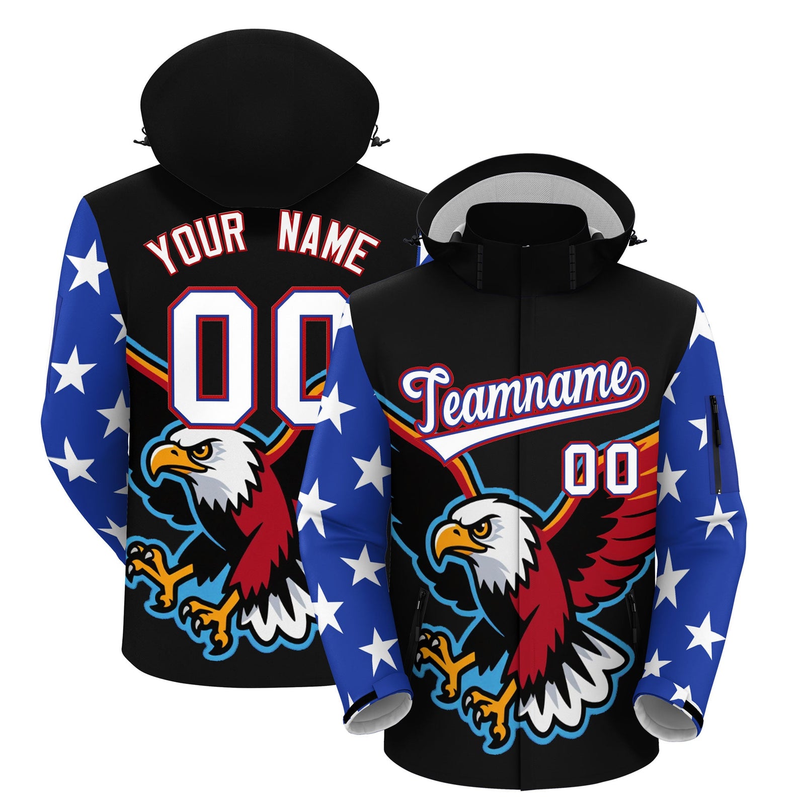 Custom Black White Independence Day American Flag Waterproof Jacket| KXKSHOP