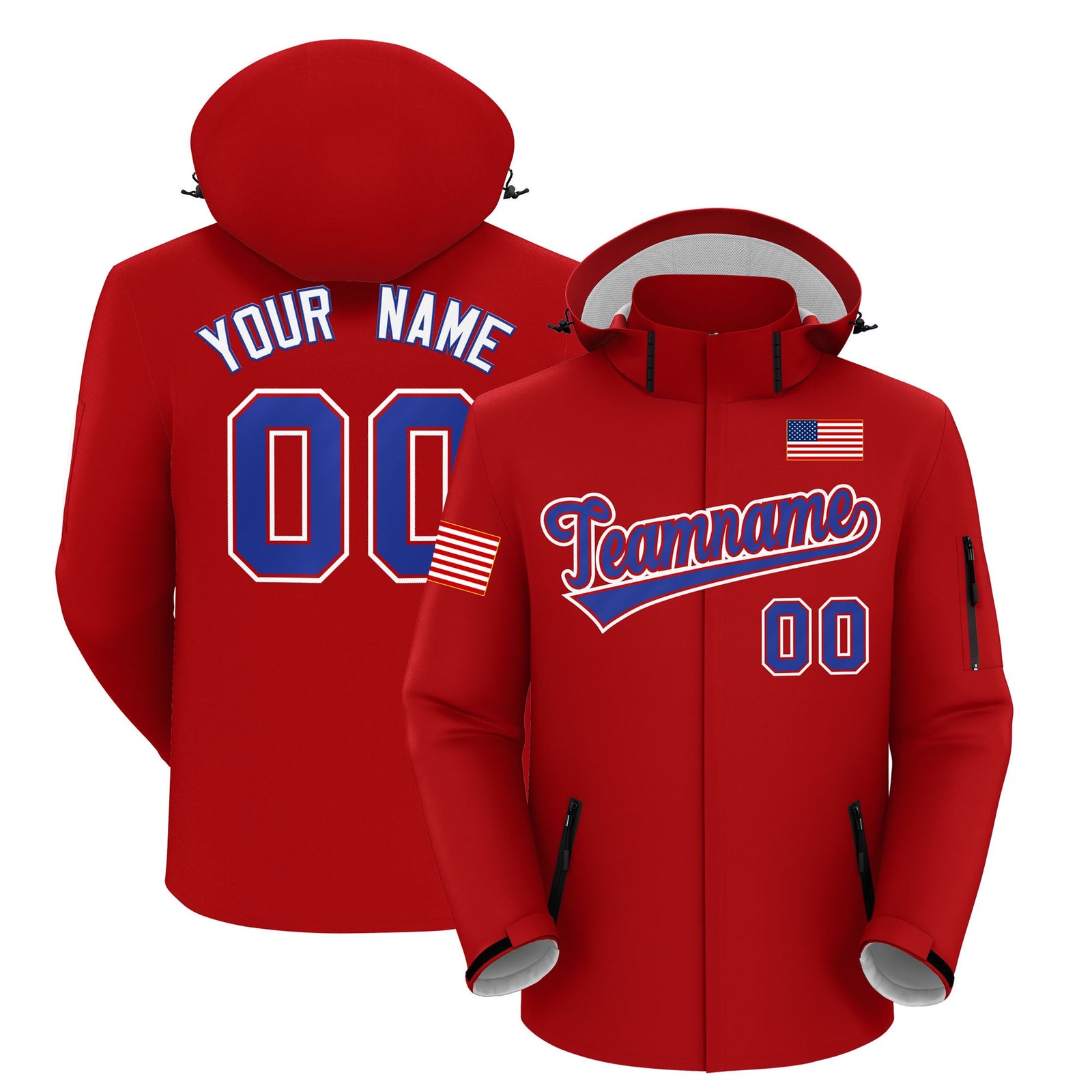 Custom Red Independence Day American Flag Waterproof Jacket| KXKSHOP